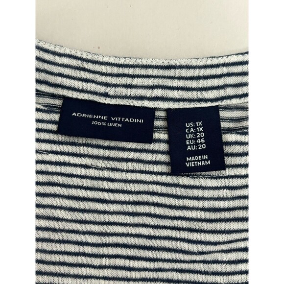 Adrienne Vittadini Top 1X Linen Striped Tunic Nautical Coastal Beach Lagenlook - Picture 9 of 12